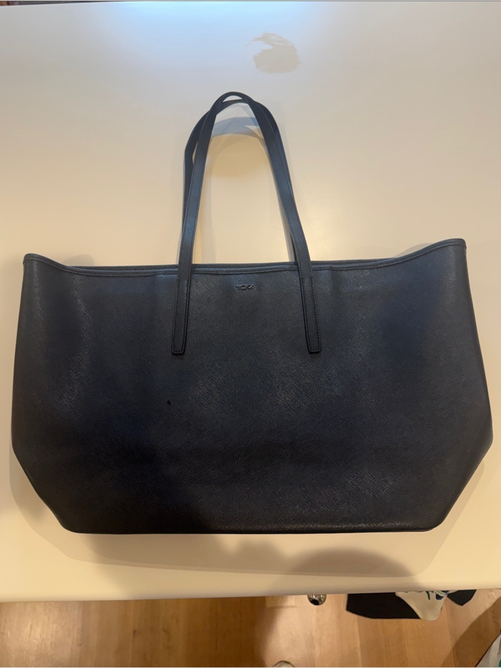 Tumi Black Leather Structured Tote with Double Shoulder Straps